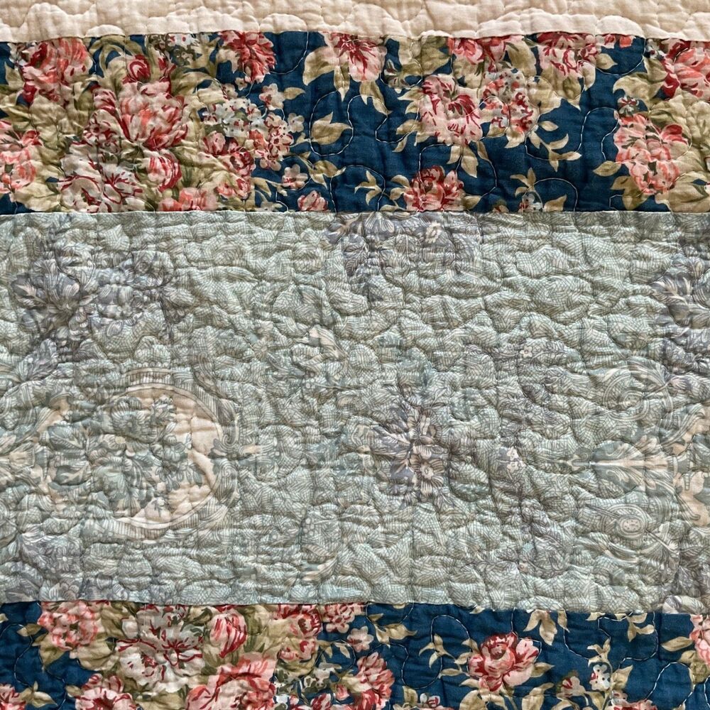 Handmade Vintage Quilt Patchwork Jacket Blue Ivor… - image 14